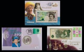 Selection of Three High Value Coin Stamp Covers two include banknotes (old £5 and £1).