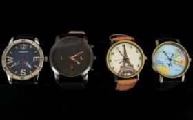 Four Gents Fashion Wristwatches - All Stainless Steel Backs