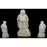 Chinese Blanc De Chine Figure Of A Standing Buddah Holding A Peach. Height 7.