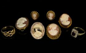 A Small Mixed Lot Of Jewellery Comprising three shell cameo brooches, earrings,