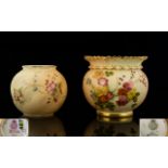 Royal Worcester Hand Decorated Blush Ivory Small Vases ( 2 ) Two In Total.