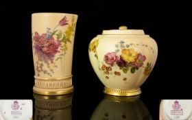 Royal Worcester Hand Painted Blush Ivory Pot Pouri - Decorated with Painted Images of Summer