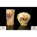 Royal Worcester Hand Painted Blush Ivory Pot Pouri - Decorated with Painted Images of Summer