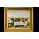 Original Oil On Board Mid century oil on board depicting a Cornish fishing village,