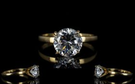 14ct Gold - Impressive Looking Single Stone CZ Dress Ring. C.Z Size - Est 2 cts.