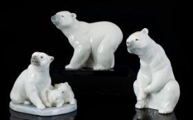 Lladro Porcelain Animal Figures ' Polar Bears ' ( 3 ) In Total. Comprises 1/ Polar Bear, Model No
