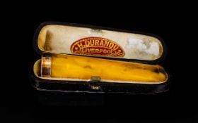 Antique 9ct Gold Collared Cheroot Holder in original fitted leather case, the collar marked 375,