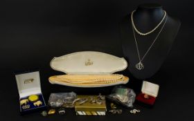 A Small Mixed Lot Of Collectibles Costume Jewellery And Oddments To include silver charm bracelet,