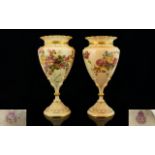 Royal Worcester Fine Pair of Quality Hand Painted Blush Ivory Eagle Clawed Pedestal Vases of Very