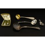 A Mixed Collection Of Plated And Silver FlatwareTo include silver hallmarked caddy spoon,