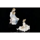 Nao by Lladro Hand Painted Porcelain Figures ( 2 ) In Total. Comprises 1/ A Moment with Mother -