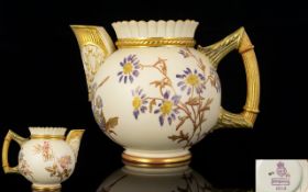 Royal Worcester Hand Painted Uncommon Shape - Blush Ivory Jug,