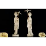Japanese - Pair of Nice Quality Carved Ivory Figures Circa 1900.