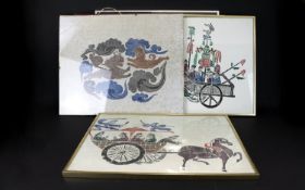 A Collection Of Decorative Oriental Prints And Batiks Six framed examples to include inkwash Tiger