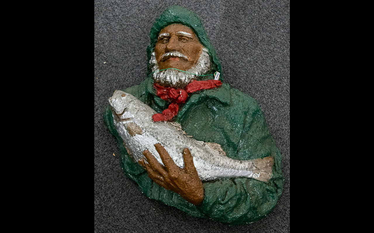 Plaster Bust Of A Fisherman - Textured Wall Hanging Bust, 1960's Fish And Chip Shop Display.