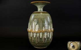 Contemporary Japanese Art Pottery Shaped Vase With Incised Decoration to The Body With Thick