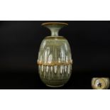 Contemporary Japanese Art Pottery Shaped Vase With Incised Decoration to The Body With Thick