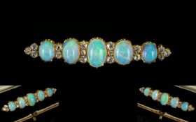 Victorian Period 18ct Gold Superb Quality & Stunning Opal & Diamond Set Brooch. The five-top quality