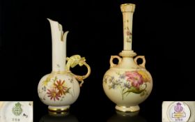 Royal Worcester Persian Style Hand Painted Pair of Small Blush Ivory Small Vases,