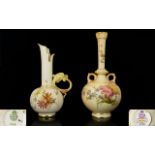 Royal Worcester Persian Style Hand Painted Pair of Small Blush Ivory Small Vases,