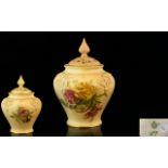 Royal Worcester Hand Painted Blush Ivory Vase with Reticulated Cover,