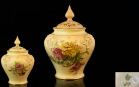 Royal Worcester Hand Painted Blush Ivory Vase with Reticulated Cover,