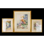 Penny Ward, Three Framed And Glazed Watercolours, 2 Floral Still Life's And A Garden Setting,
