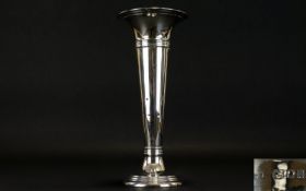 George V Tall Trumpet Shaped Silver Vase, Raised on a Triple Stepped Circular Base. Hallmark