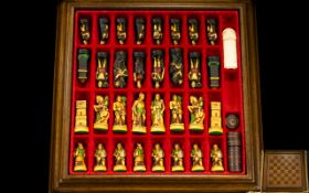 Chess Set and Board 'The Romans and Barbarians' depitcting the ranks of a Roman Legion facing one