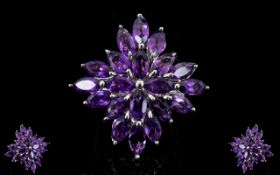 Large Uruguayan Amethyst Starburst Statement Ring, 18cts of marquise cut, rich purple,