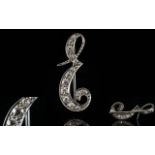 18ct White Gold Superb Quality Small Diamond Set Brooch Set In The Form of the Letter E ( In