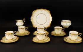 Royal Albert Crown China Numbered 9552,Floral Gilt Pattern, Six Cups, Saucers & Side Plates, Cream,