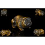 Japanese Superb Quality Signed Carved Boxwood Netsuke in the form of a Japanese bull dog,