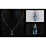 A Wonderful 18ct White Gold Aquamarine And Diamond Pendant Necklace Of elegant form set with a