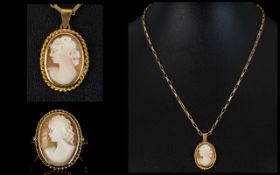 Ladies - Matching Set of a 9ct Gold Cameo Ring with Attached 9ct Gold Chain. All Pieces Fully