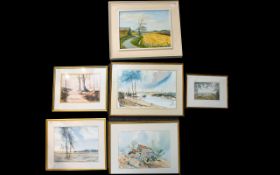 A Collection Of Six Original Artworks Various subjects to include landscapes,