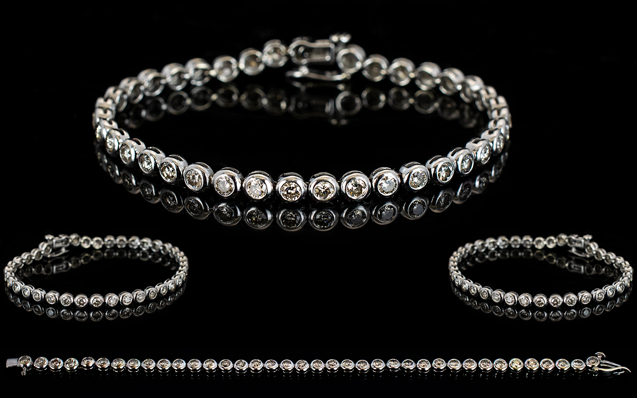 18ct White Gold Pave Set Diamond Line Bracelet of good quality and design,