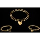 Antique Period 9ct Gold Curb Bracelet with 9ct large heart shaped padlock.