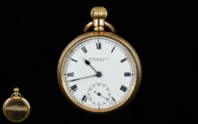 Thomas Russell & Son Liverpool - Gold Plated Open Faced Pocket Watch, features white porcelain dial,