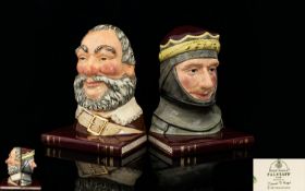 Royal Doulton Shakespearean Hand Painted Ceramic Bookends - Falstaff and Henry V, Modelled by David.