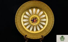Aynsley 22ct Gold Baroque Hand Painted Cabinet Plate with central panel of painted fruits surrounded