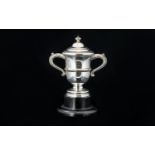 Walker And Hall Quality And Impressive Twin Handle Trophy Cup Raised on stepped, black lacquered