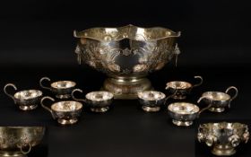 Late 19thC Large and Impressive Etched Punch Bowl fluted edge punch bowl raised on circular base,