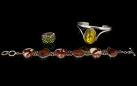 Three Pieces Of Silver And Mixed Metal Jewellery To include gem set ring, stamped 925,