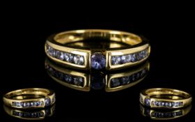 Ladies Contemporary and Attractive 9ct Gold Blue Stone Set Dress Ring fully hallmarked for 9.