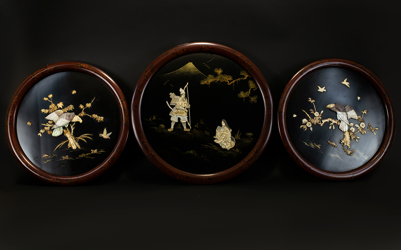A Set Of Three Japanese Inlaid Panels Ci