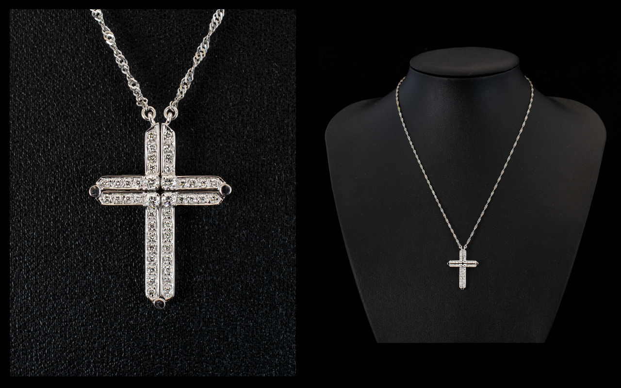 18ct White Gold Diamond Cross Set With 4 - Image 2 of 2