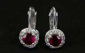 Ruby and White Zircon Clip-On Earrings,