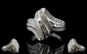 Diamond 'Wave' Ring, a row of baguette c