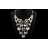 White and Grey Large Circular Crystal Statement Necklace, a dramatic,